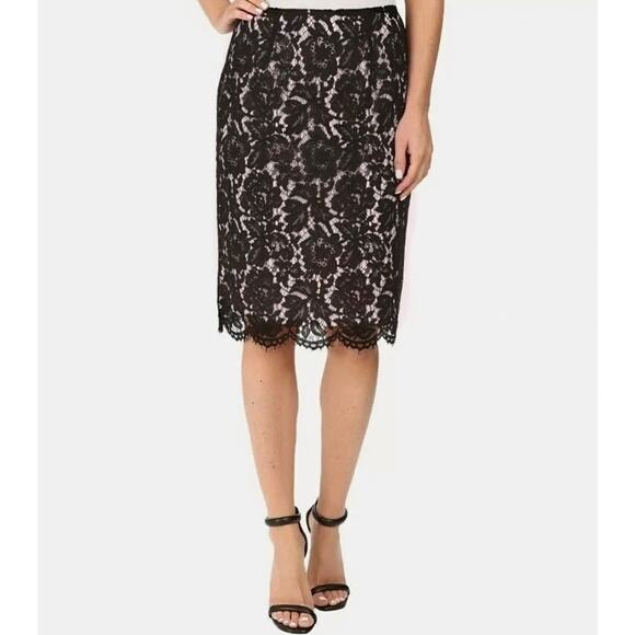 Vince Camuto Pink Skirt Black Lace Overlay Pencil Skirt size 14 - Picture 5 of 10